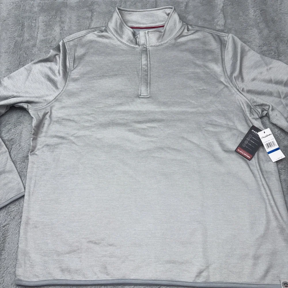 Flag‎ & Anthem Tipton Quarter Zip Performance Striped Fleece Slate Heather NWT